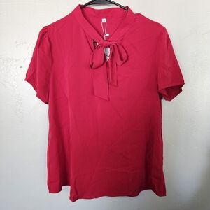 C&Z NWT Women's Medium Elegant Red Women's Top Short Sleeve Blouse Business